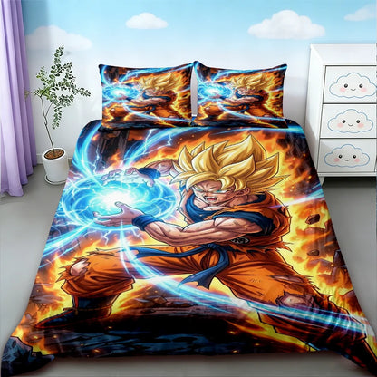 Калъф за пухено одеяло „Dragon Ball“ – комплект спално бельо с аниме мотиви на Гоку – удобно спално бельо за единично, двойно, пълно и „Queen“ размер, подходящо за деца и възрастни момчета, идеален подарък