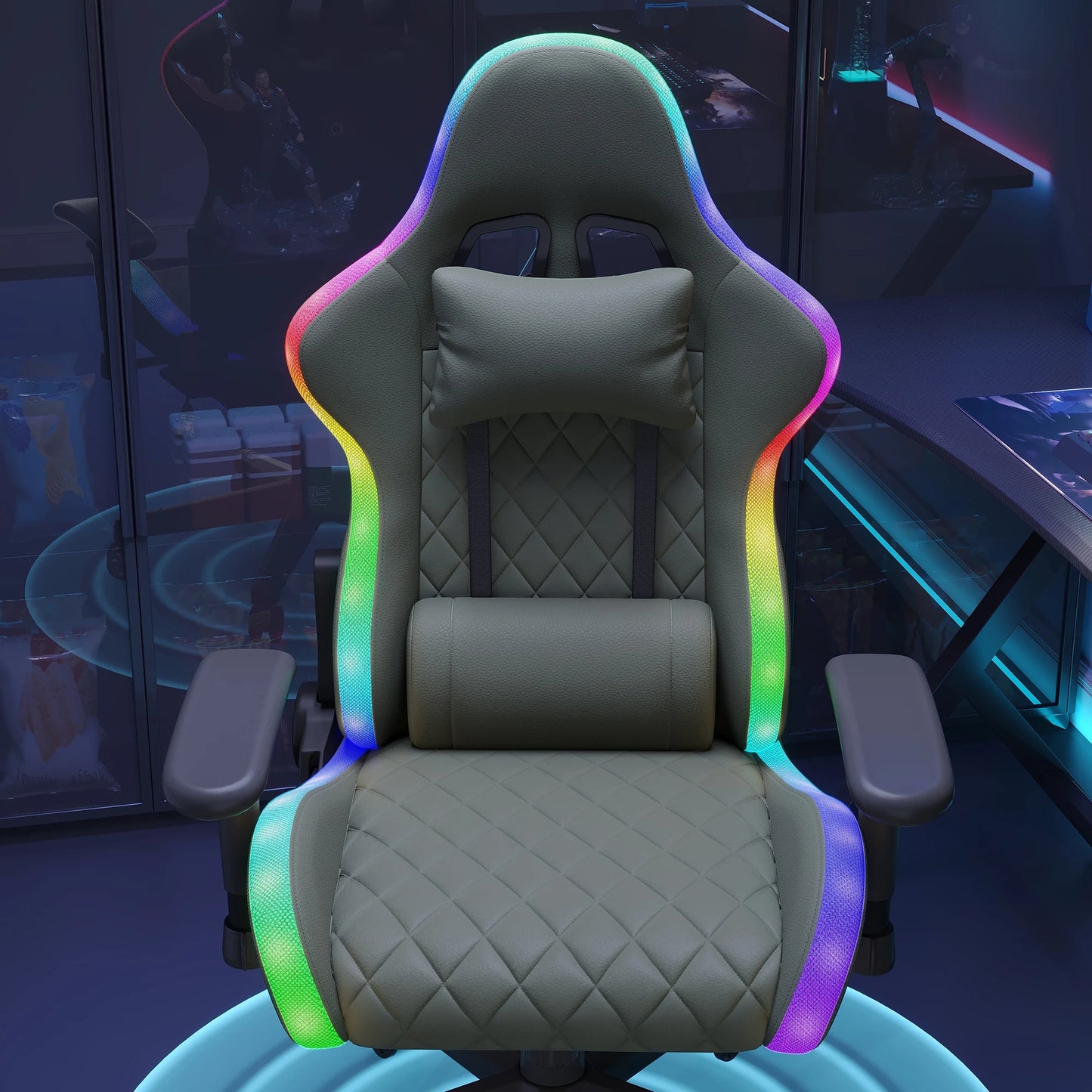 Ergonomic Office Chair with Lumbar Massage, RGB LED Lighting, Reclining Backrest, Adjustable Armrests Gaming Desk Chair for Home Office
