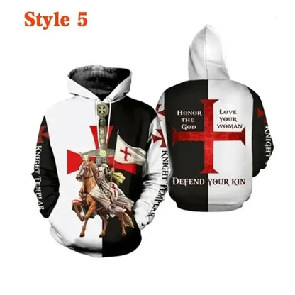 Produit gaming premium Fraquane, Knight Templar Mens Hoodie Sweatshirt 3d Printed Men Women Casual Hooded Sweatshirts Pullover Hip Hop Harajuku Streetwear Tops, équipement gamer