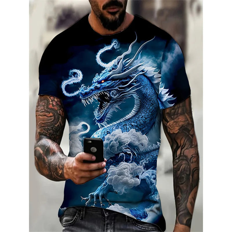 Dragon Phoenix -kuvioinen miesten T-paita, eläinaiheinen 3D-painettu T-paita, kesäinen rento lyhythihainen O-kaulainen oversize-katupaita