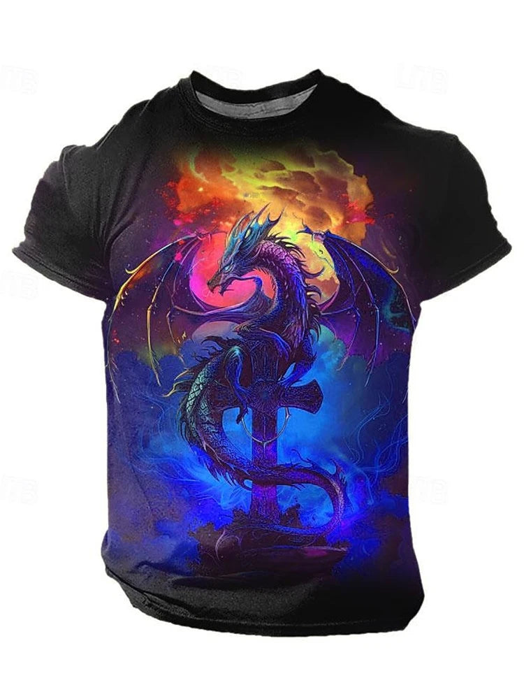 3D Dragon Print Men's T-shirt Summer Daily Casual Men's Street T-shirt Outdoor Sports Short Sleeve Urban Fashion Men's T-shirt