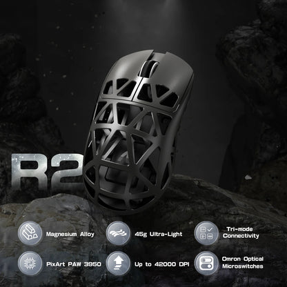 ATTACK SHARK R2 Magnesium Alloy PAW3950 Gaming Mouse, Tri-mode, 8000hz, 42000 DPI, 45g Ultralight, 100M Clicks Microswitches