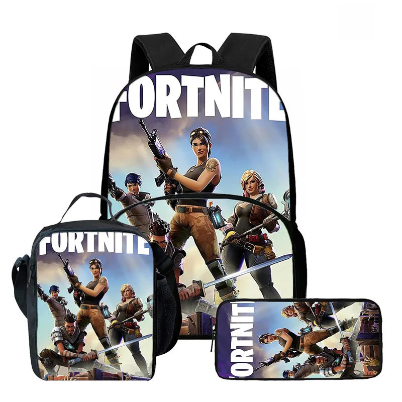Fortnite Cartoon 3Pcs School Bag Set Unisex for Boys Girls, Backpack with Front Pocket, Lunch Bag and Pencil Case Best Gift