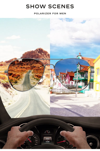 CAPONI Avation Sun Glasses For Men Day And Night Photochromic Driving Men's Sunglasses Polarized UV400 Pilot Shades Male BS3104