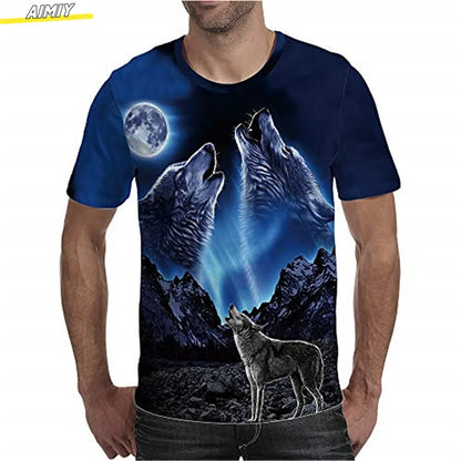 Мъжка тениска „Hipster Wolf“ с 3D печат, къс ръкав, модна лятна тениска, 3D животно, големи размери, с кръгла яка, за ежедневно носене и почивка