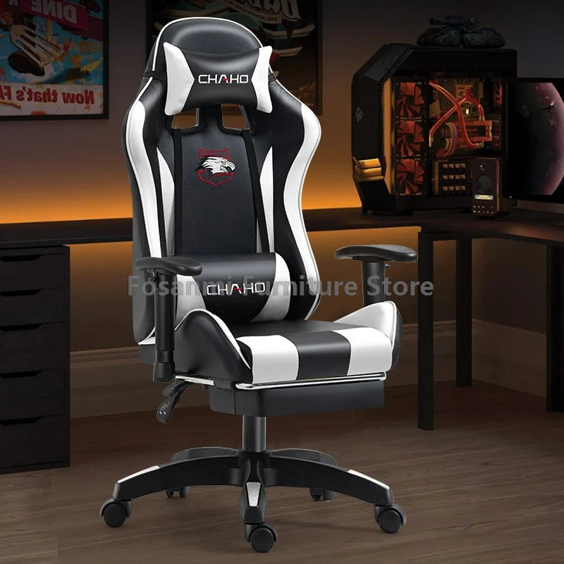 Fosanmi Gaming Chair with Footrest & Headrest, Ergonomic Leather Racing Chair, Swivel Computer Gaming Chair with Adjustable Armrests for Office