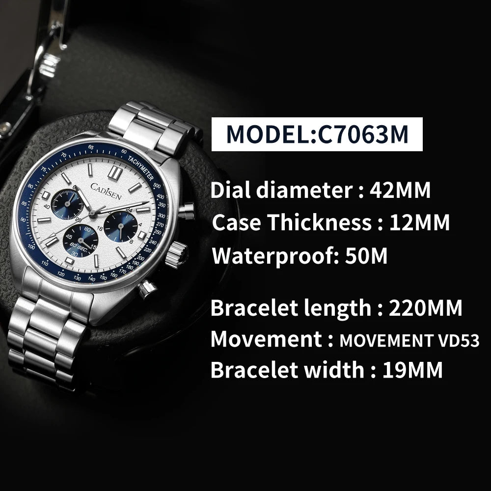 CADISEN 2024 New Men's Watches Quartz Business Watches Japan VD53 Men's Clock Top Brand Luxury Watch Men's Chronograph Watch