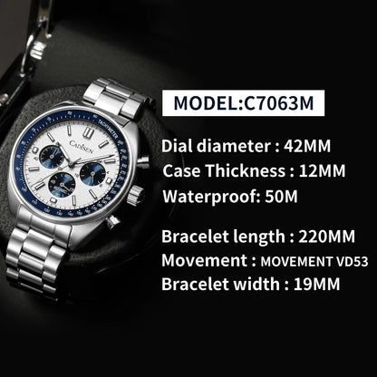CADISEN 2024 New Men's Watches Quartz Business Watches Japan VD53 Men's Clock Top Brand Luxury Watch Men's Chronograph Watch