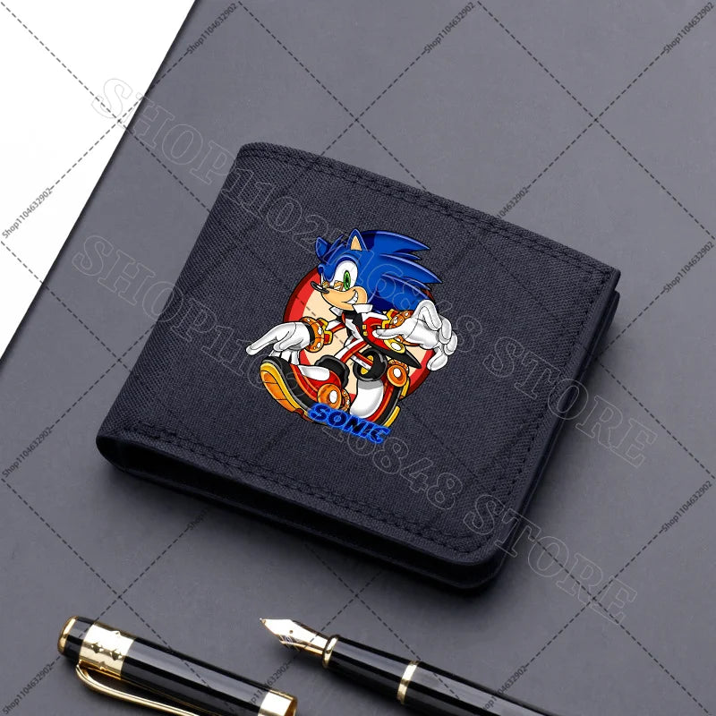 Sonics Mens Purses Men Wallets Cartoon Anime Graphic Print Cute Purse Portable Large Capacity Card Packs Birthday Party Gifts