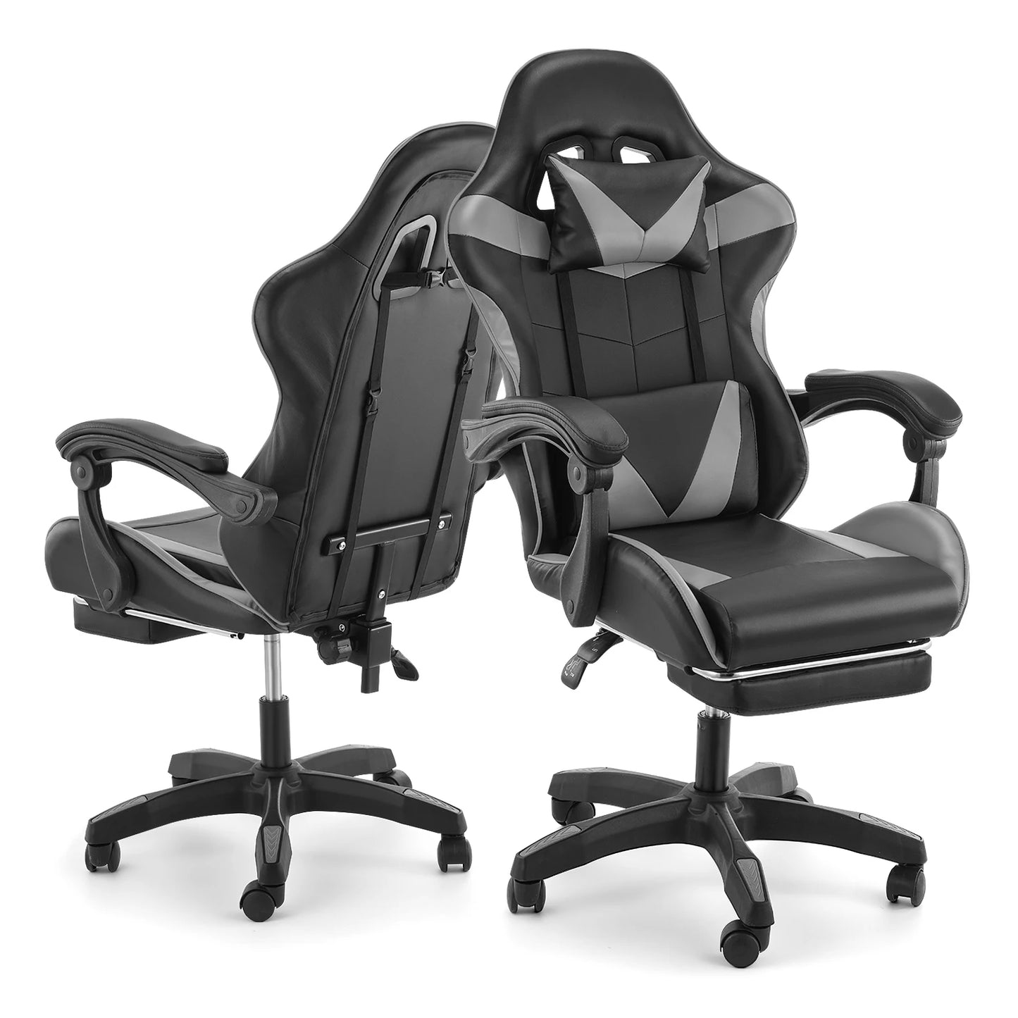 Ergonomic Gaming Chair with Massage Function, Adjustable Reclining Computer Chair with Footrest, Lumbar Support, Headrest & Armrests