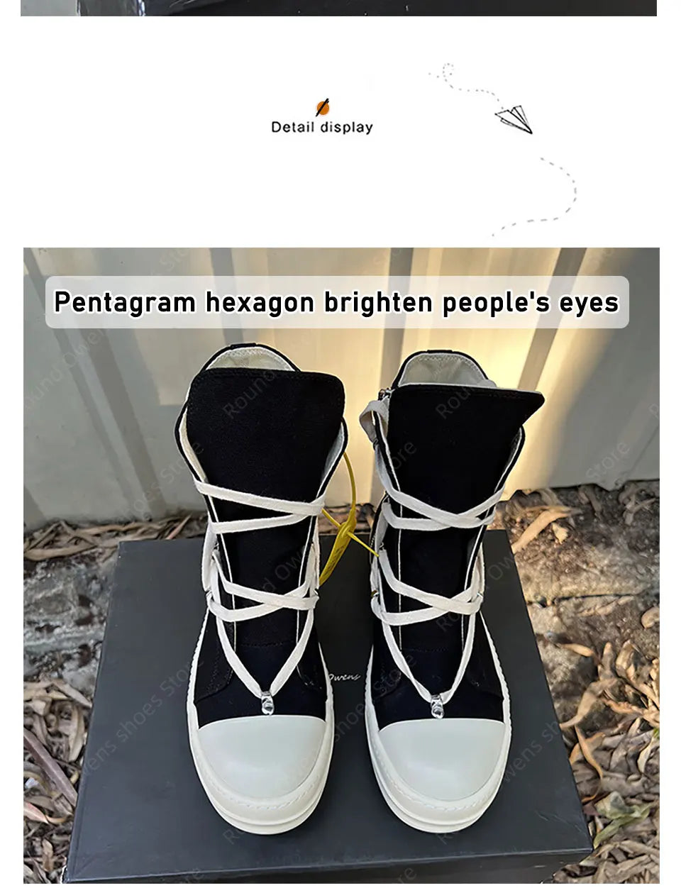 Casual High Top Quality Black Designer Men Leather Shoe Ro Pentagram Thick-sole Zip Flat Canvas Luxury Women Ankle boot Sneakers
