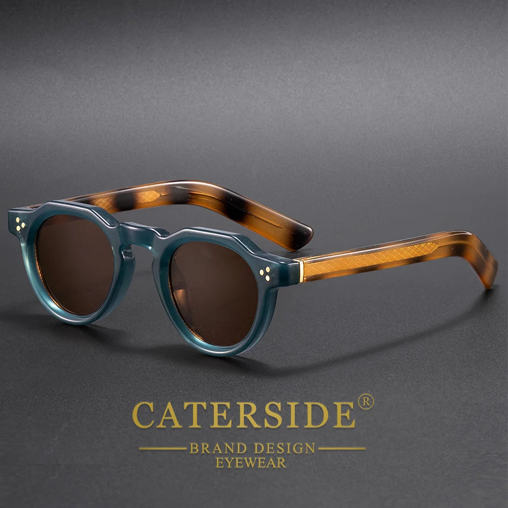 CATERSIDE Retro Round Men's Sunglasses High-Quality Thick Style Women's Outdoor Travel Business Driving Decorative Glasses UV400