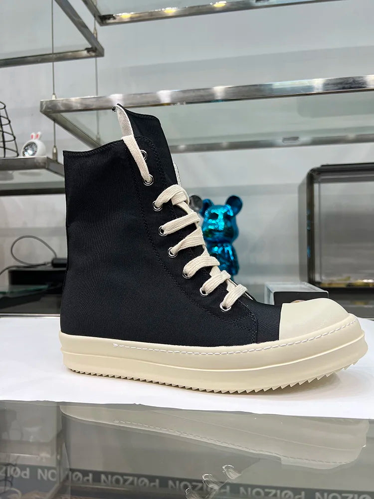 Casual High Top Quality Black Designer Men Leather Shoe Ro Pentagram Thick-sole Zip Flat Canvas Luxury Women Ankle boot Sneakers