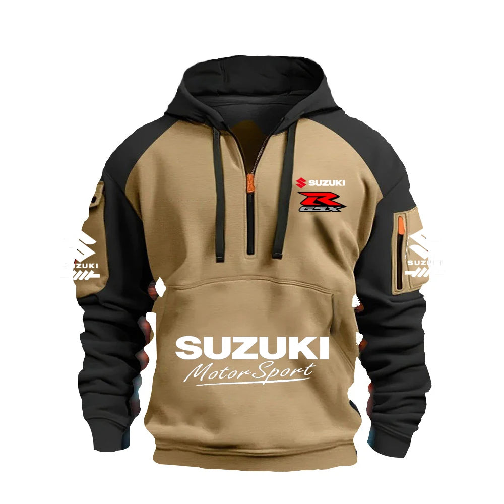 2025 Suzuki Logo Hoodie Motorcycle Racing Cycling Sweatshirt Racing Clothing Sweatshirt Half Zipper Multi-pocket Zipper Hoodie, Produit gaming premium Fraquane