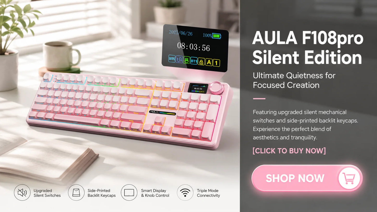 AULA F108 PRO Mechanical Keyboard Custom 100% Layout RGB Backlight Wireless Bluetooth Hifi Switch Gaming Keyboard