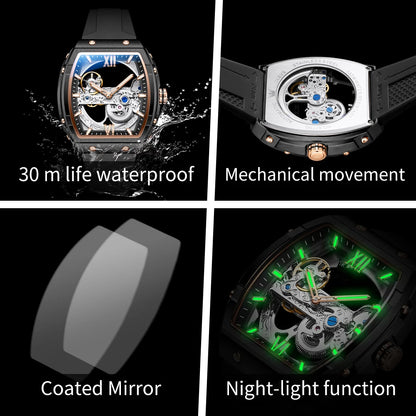 OLEVS 6779 Mens Watch Skeleton Mechanical Watch Fashion Business Sport Waterproof Luminous Silicone Strap Watches For Men