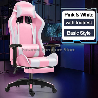 Fosanmi Gaming Chair with Footrest & Headrest, Ergonomic Leather Racing Chair, Swivel Computer Gaming Chair with Adjustable Armrests for Office