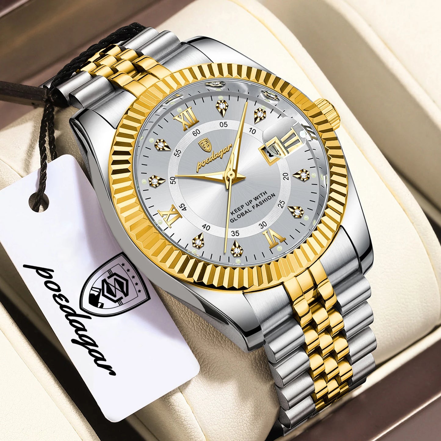 POEDAGAR Business Luxury Men Wristwatch Waterproof Luminous Date Military Man Watch Stainless Steel Fashion Men's Quartz Watches