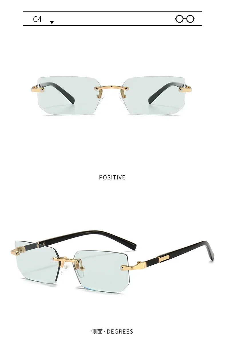 Rimless Sunglasses Rectangle Fashion Popular Women Men Shades Small Square Sun Glasses for Female Male Summer Traveling Oculos