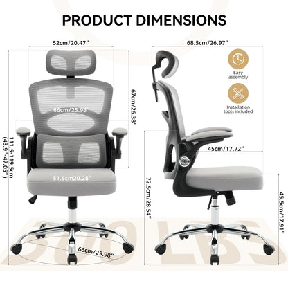 Ergonomic High Back Office Chair with Adjustable Headrest, Lumbar Support, Mesh Computer Gaming Chair, 360° Swivel Rolling Desk Chair