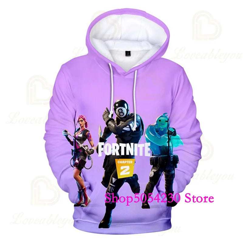 Sweatshirts com Capuz Fortnite Temporada 2 para Rapazes e Crianças, Casuais em Poliéster, com Estampado Cartoon de Heróis de Jogo de Batalha, Pullovers de Outono para Raparigas