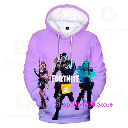 Sweatshirts com Capuz Fortnite Temporada 2 para Rapazes e Crianças, Casuais em Poliéster, com Estampado Cartoon de Heróis de Jogo de Batalha, Pullovers de Outono para Raparigas