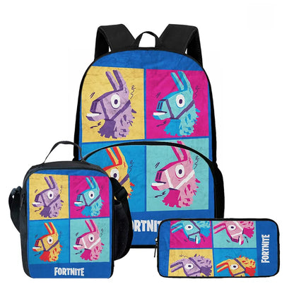 Fortnite Cartoon 3Pcs School Bag Set Unisex for Boys Girls, Backpack with Front Pocket, Lunch Bag and Pencil Case Best Gift