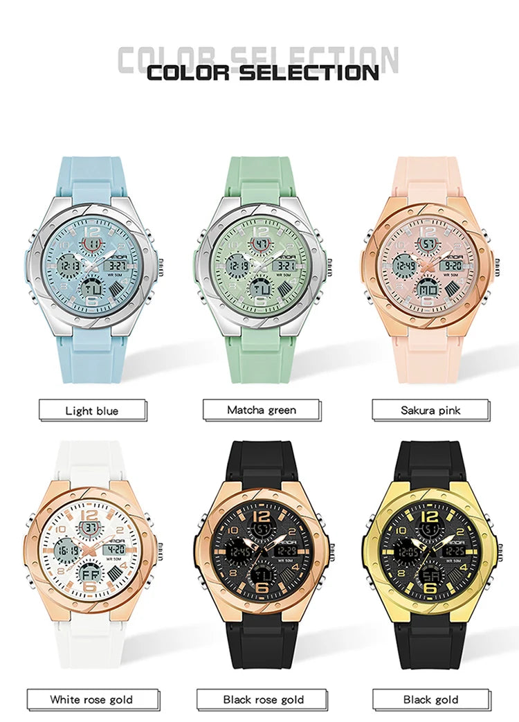 SANDA Top Brand New Lady Luxury Ms LED Digital Sport Watch Leisure Fashion Quartz Watch Women Girl Military 50M Waterproof Watch