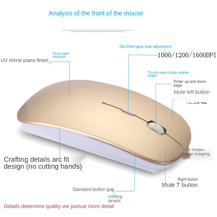 Rechargeable Type-C Wireless Mouse with USB Dual Receiver, Silent Ergonomic Wireless Mouse, Adjustable 1600 DPI Computer Mouse for Laptop & PC