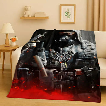 3D Classic Gun Game Call of Duty COD Ghost Simon Flannel Blanket,Ultra Soft Warm Plush Throw for Home Bedroom Bed Sofa Cover Kid