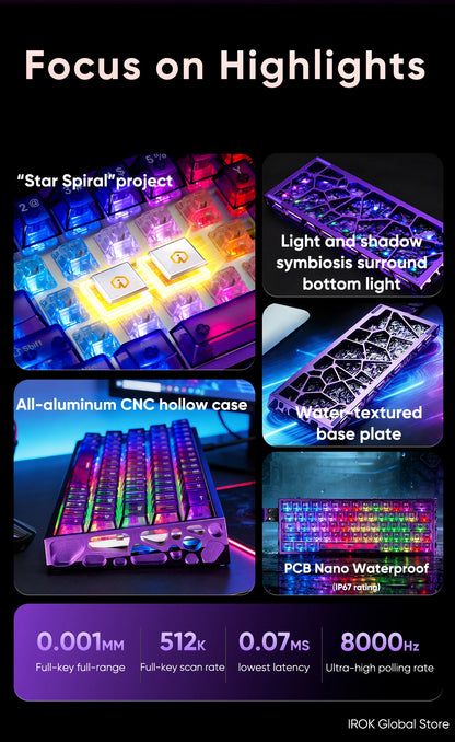 IROK MG63 Hollow Aluminium Gaming Magnetic Mechanical Keyboard 60% RT 0.001mm 8KHz 0.07ms 512K RGB Hot Swap Wired Gamer Keyboard