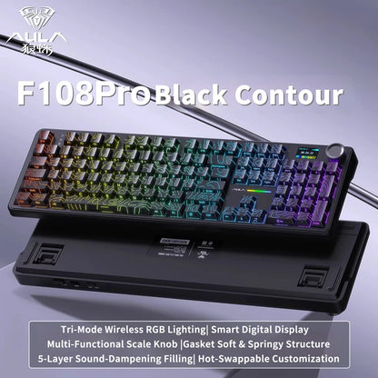 AULA F108 PRO Mechanical Keyboard Custom 100% Layout RGB Backlight Wireless Bluetooth Hifi Switch Gaming Keyboard