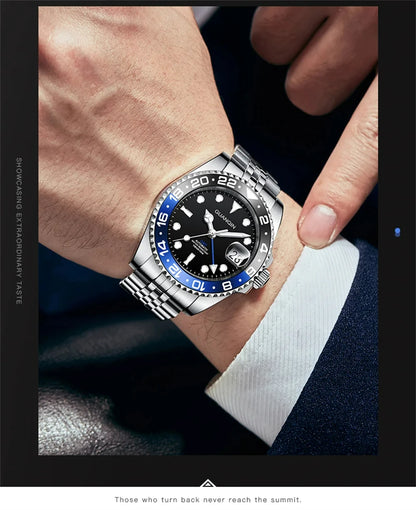 GUANQIN GMT Men's Watches 2025 New Atuomatic Watch Men NH34 Mechanical Wristwatch Sapphire Glass Stainless Steel Clock Left Hand