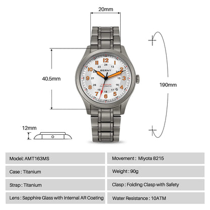 BERNY Automatic Full Titanium Watches for Men Sapphire Super Luminous Mechanical Field Watch Date 10ATM Sports Easy Read
