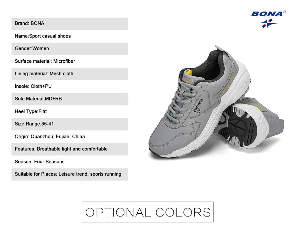 BONA New Designers Classic Sneakers Running Shoes Women Outdoor Sports Shoes Comfortable Running Shoes Ladies Walking Shoes