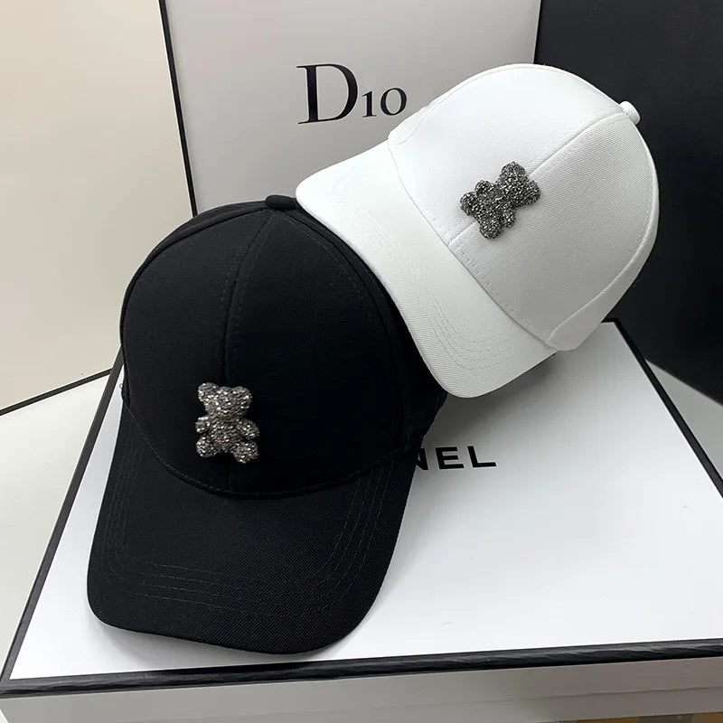 Fashion Designer Summer Baseball Cap for Women Korean Wild Bear Rhinestone Caps Sun Hats Street Kpop Outdoor Visors Hip Hop Hat