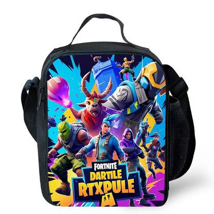 Fortnite Cartoon Lunch Bag for Boys Girls Unisex Reusable Insulated Lunch Box Portable Handbag Large Capacity for School Picnic