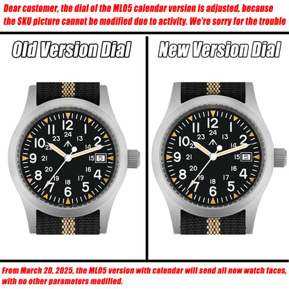 Militado ML05 Ronda 515 Movement Field Watches Domed Sapphire Crystal With High Clear AR Coating Wristwatch 38mm Vintage Watches