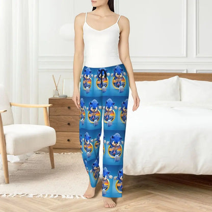 Custom Women Soniced Pajama Pants Printed Hedgehog Game Sleep Sleepwear Bottoms with Pockets