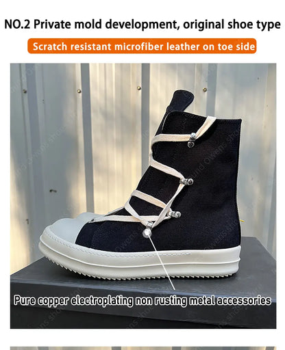 Casual High Top Quality Black Designer Men Leather Shoe Ro Pentagram Thick-sole Zip Flat Canvas Luxury Women Ankle boot Sneakers