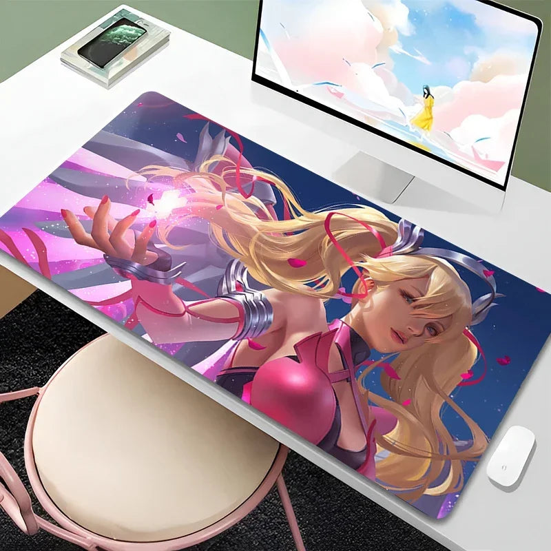 Tapete de rato Overwatch Mercy para PC Gamer, gabinete, kawaii, XXL, tapete de teclado com rapariga anime sensual, acessórios gaming para portátil e tapete de secretária