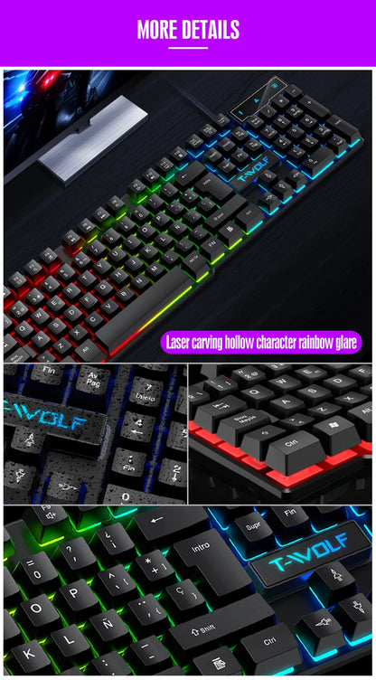 Mechanical feel Gaming Keyboard Light Backlit RGB wired keyboard USB office home  media keys Russian Spanish Arabic English