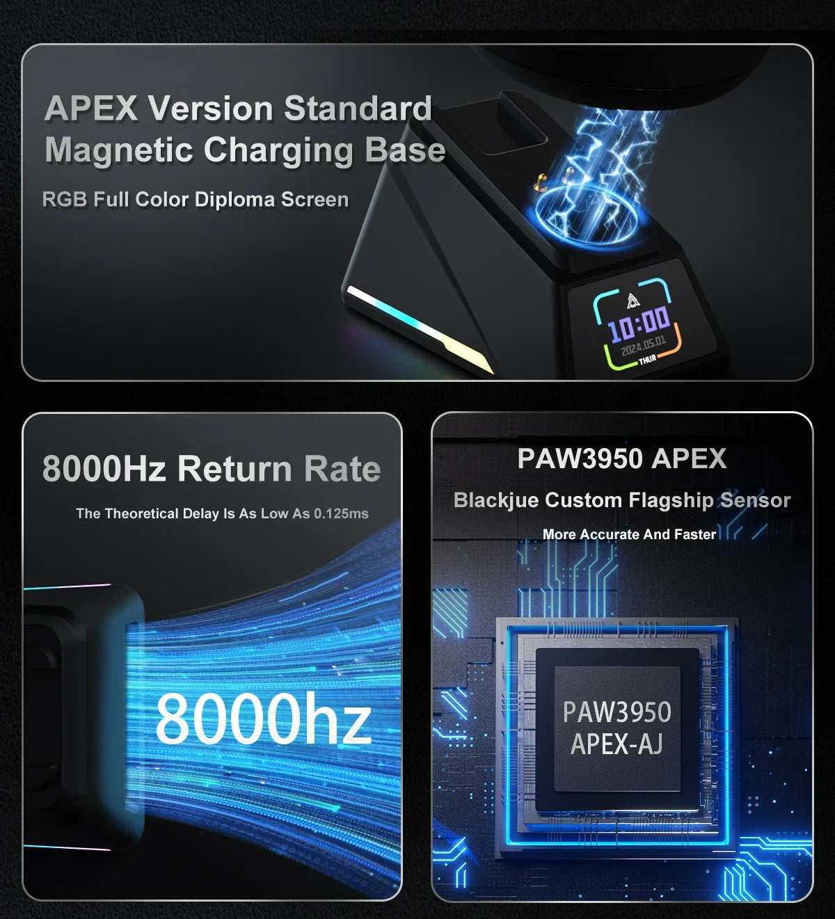 Ajazz AJ159 PRO/APEX Gaming Mouse 8000Hz Rebound Rate Paw3950 Color Screen Magnetic Stand AJ159P Office & Gaming