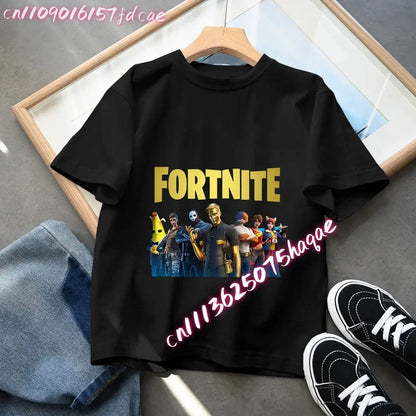Fortnites Kids Black Cotton T-Shirt Fortress Night Baby Short Sleeve Tees Shirt Cartoon Boy Girl Summer Clothes Kawaii Tops Gift