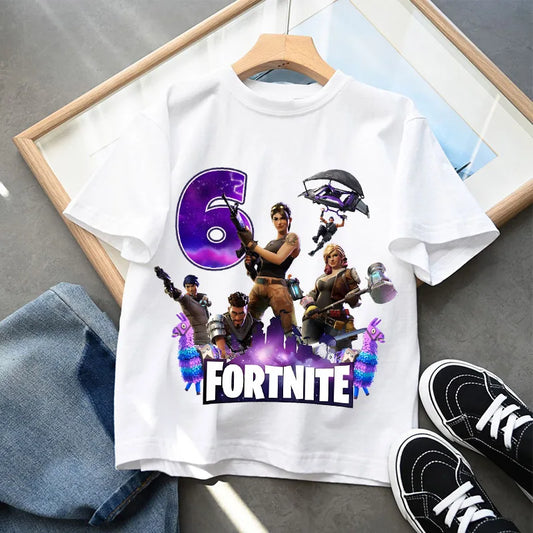 Fortnite Kids T-shirts Birthday Number 1-10 Printed T-shirt Boys Summer Casual Short Sleeves Sports Tops Children's Clothing