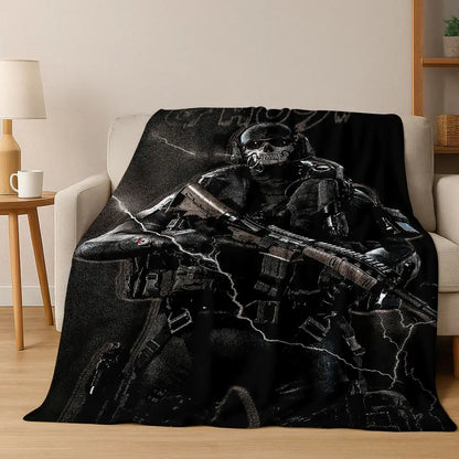 Classic Game Call of Duty Ghost Simon Cartoon Art Flannel Blanket,Cozy Soft Throw Blanket for Home Bedroom Bed Sofa Cover Kid