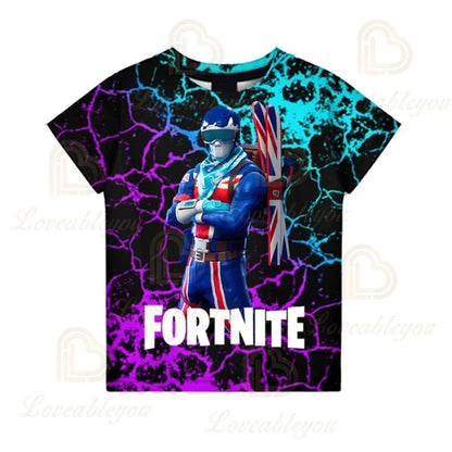 Μπλουζάκι Fortnite για αγόρια, παιδικές μπλούζες καλοκαιρινές, ρούχα για παιδιά, 3D αστεράτα γραφικά Battle Royale παιχνιδιού, T-shirt για νήπια, μπλούζα Tee για κορίτσια