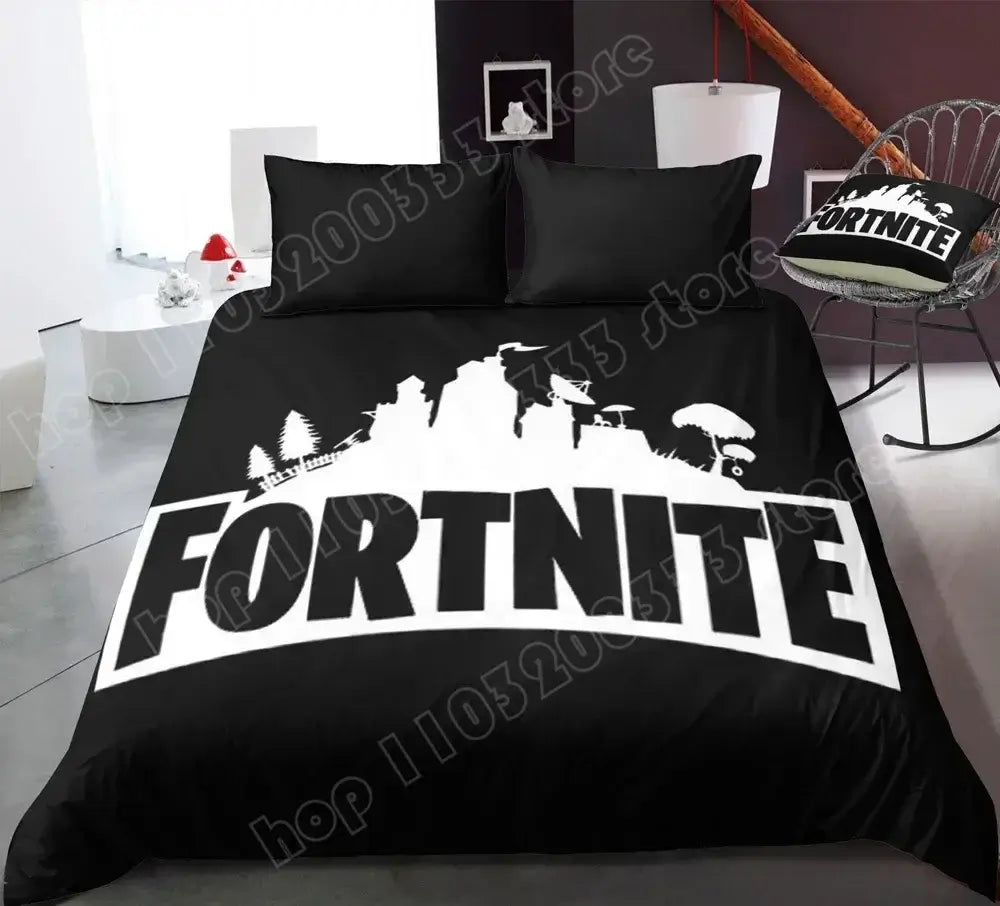 Juego de cama Fortnite con funda nórdica de 3 piezas, diseño 3D, ropa de cama para dormitorio, gaming, anime y dibujos animados, funda de almohada, decoración de habitación, regalo