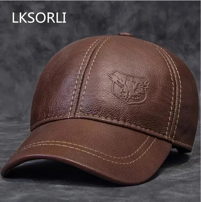 Cappellino da baseball da uomo in vera pelle di vacchetta, 56-60 cm, nero/marrone, con stampa aquila, per uomo, casual, streetwear, GF, Gorras, Dad Hat