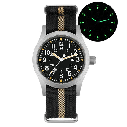 Militado ML05 38mm Military Watch Miyota 2035 Movement Domed Sapphire Crystal C3 Green Luminous 10Bar Waterproof Vintage Watches